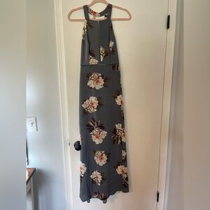Chic Floral Gray Maxi Dress